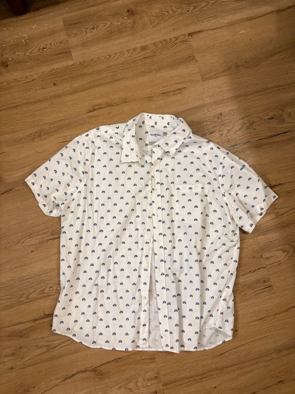 Goodfellow & Co White Short-Sleeve Button-Down Shirt with Navy Micro Print